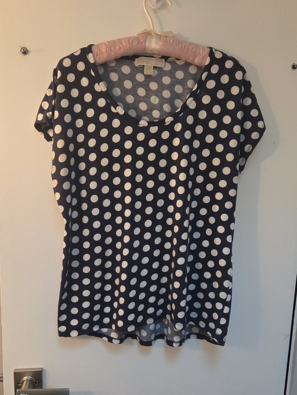 Michael Kors Navy and White Polka Dot Scoop Neck Tee